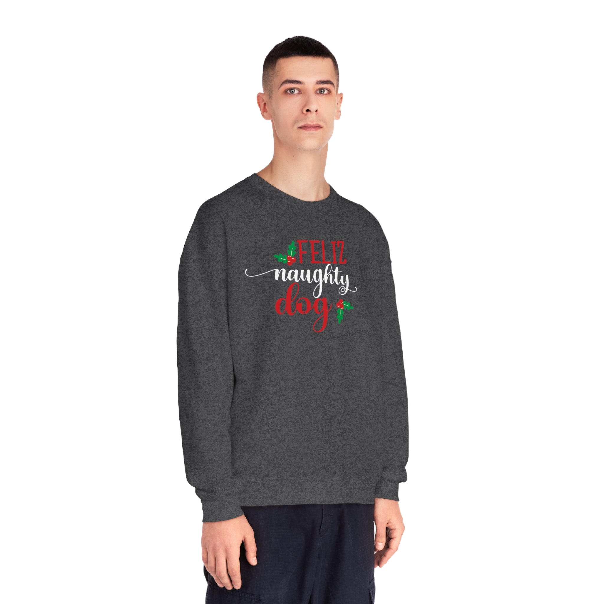 'Feliz Naughty Dog' Funny Christmas Unisex NuBlend® Crewneck Sweatshirt - Deez Teez