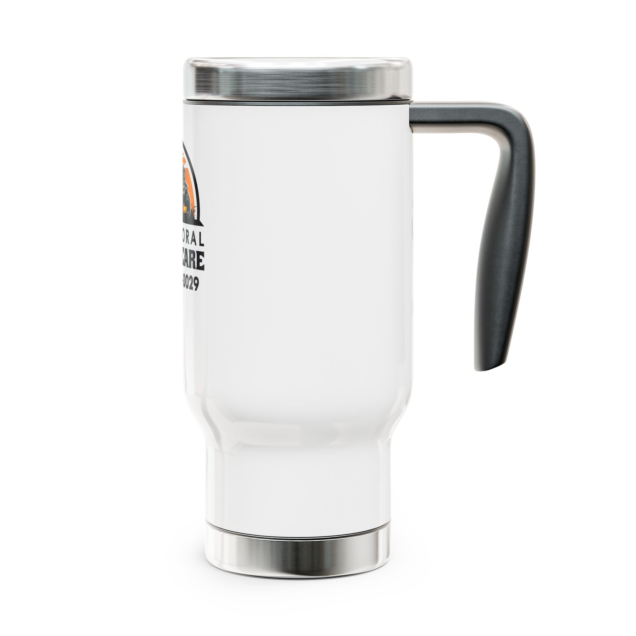 Custom Brand Stainless Steel Travel Mug with Handle, 14oz | Cape Coral Lawn Care - Deez Teez