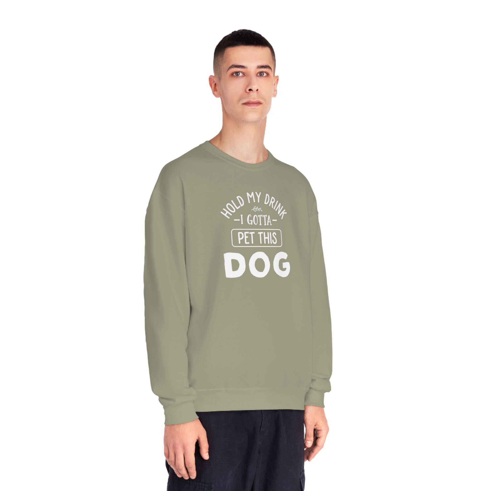 'Hold My Drink I Gotta Pet This Dog' Humorous Unisex NuBlend® Crewneck Sweatshirt - Deez Teez