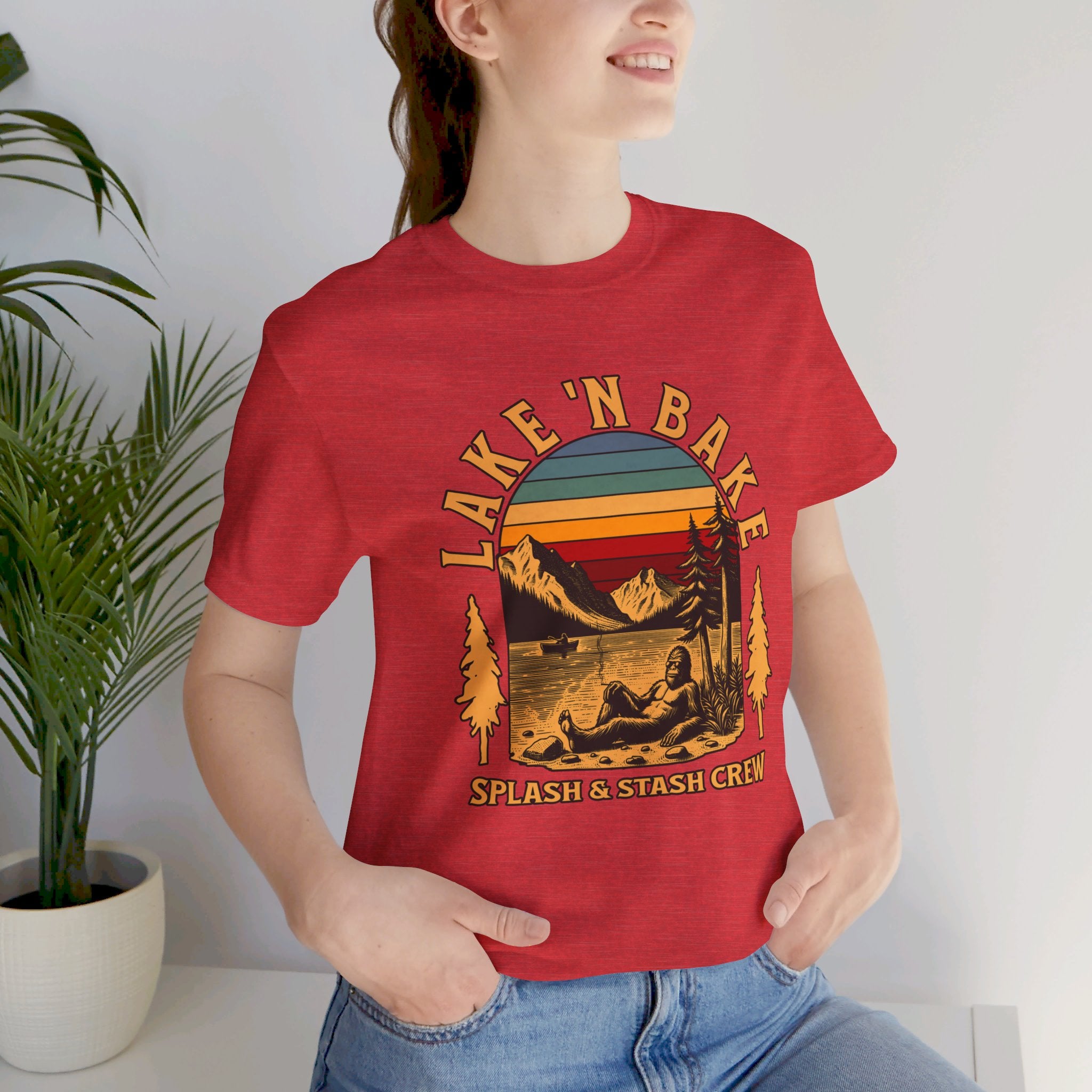 Lake & Bake Splash and Stash Crew Tee | Funny Weed Lake Life T-Shirt - Deez Teez