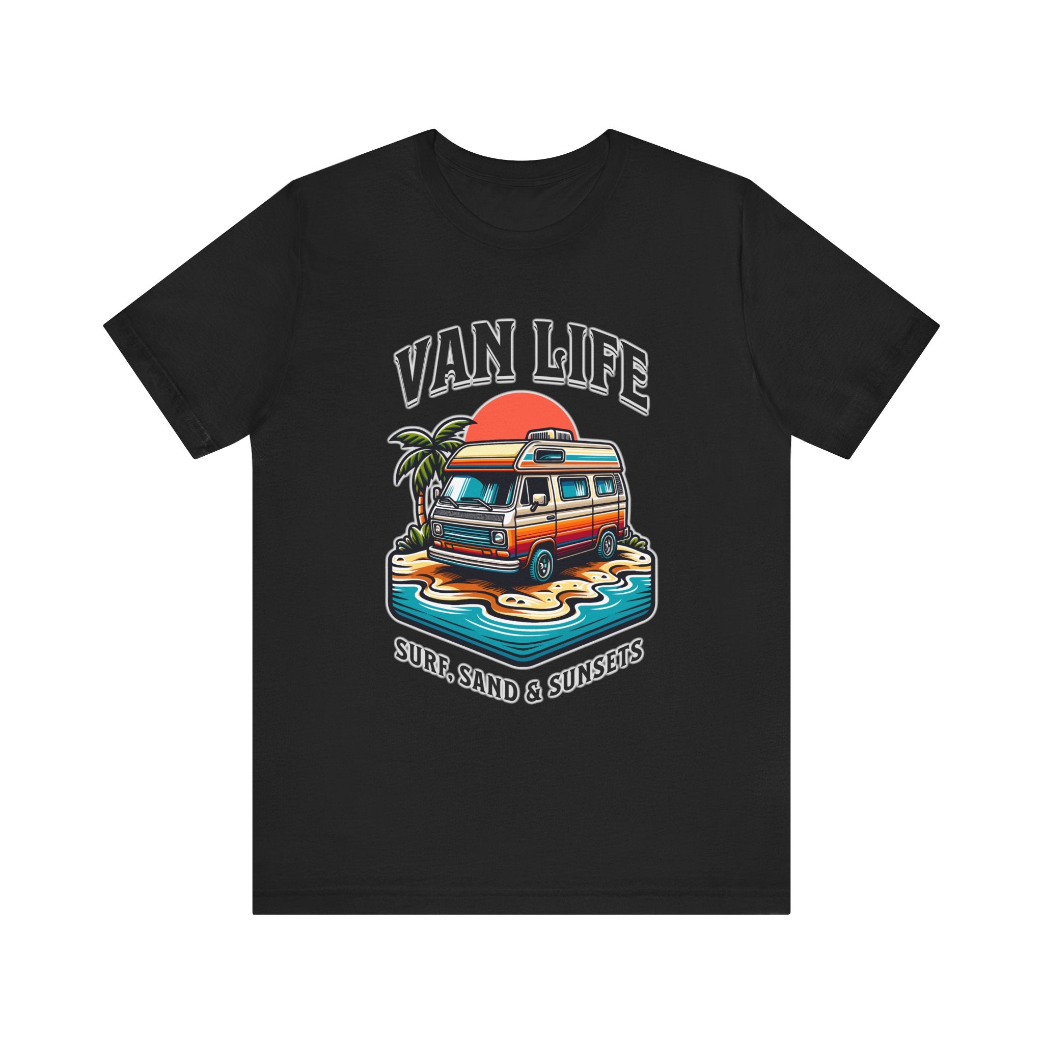 Van Life! Surf, Sand, & Sunsets Illustration | Wanderlust Vibe Graphic T-Shirt - Deez Teez