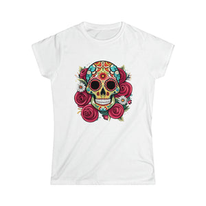 Elegant Sugar Skull with Floral Halo T-Shirt - Deez Teez