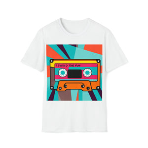 Retro Cassette Tape 'Rewind the Fun' T-Shirt | Colorful Pop Culture Music Design Tee - Deez Teez